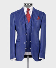 Load image into Gallery viewer, Striped Blue Classic Vest Suit