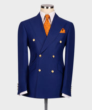 Load image into Gallery viewer, Dark Blue Double-Breasted Suit with Gold Buttons