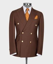 Load image into Gallery viewer, Gold Six Button Brown Double-Breasted Suit