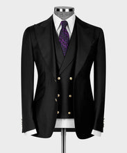 Load image into Gallery viewer, Black Classic Vest Suit with Gold Buttons