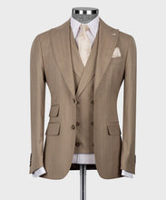 Load image into Gallery viewer, Light-Brown Striped Classic Vest Suit