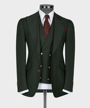 Load image into Gallery viewer, Dark Green Classic Vest Suit with Gold Button