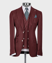Load image into Gallery viewer, Burgundy Striped Classic Vest Suit