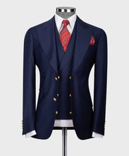 Load image into Gallery viewer, Navy Classic Vest Suit With Gold Buttons