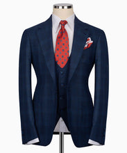 Load image into Gallery viewer, Dark Blue  Plaid Three Piece Suit