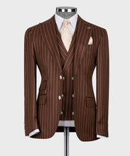 Load image into Gallery viewer, Striped, Brown Classic Vest Suit