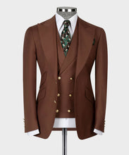 Load image into Gallery viewer, Brown Classic Vest Suit with Gold Button