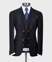 Load image into Gallery viewer, Dark Navy Classic Vest Suit With Gold Buttons
