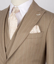 Load image into Gallery viewer, Light-Brown Striped Classic Vest Suit