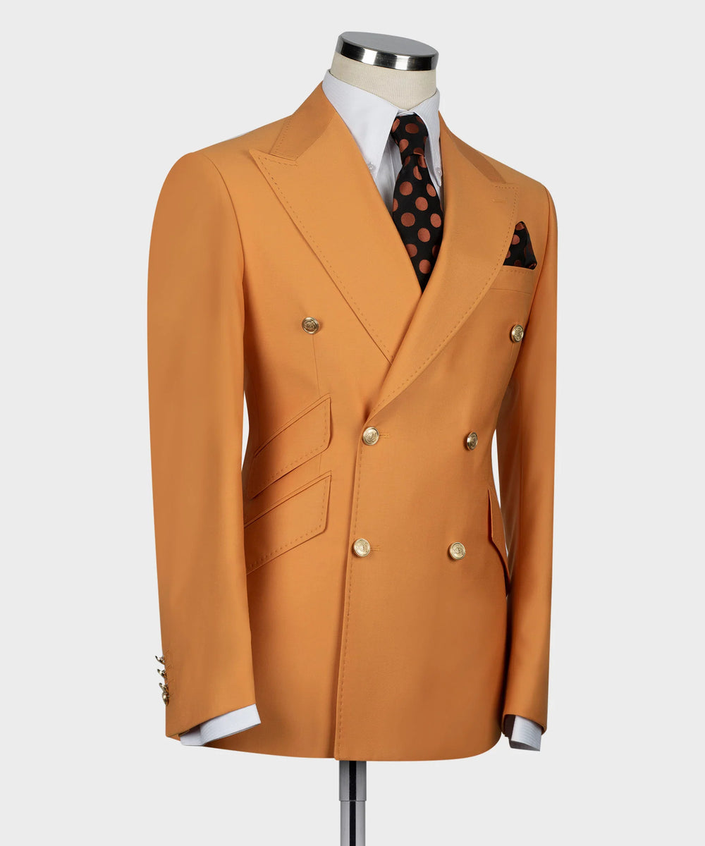Tangerine Orange Gold Button Double Breasted Suit – TailorEfe
