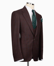Load image into Gallery viewer, Brown Plaid Three Piece Suit