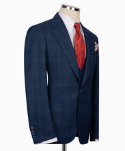 Load image into Gallery viewer, Dark Blue  Plaid Three Piece Suit