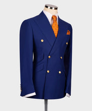 Load image into Gallery viewer, Dark Blue Double-Breasted Suit with Gold Buttons