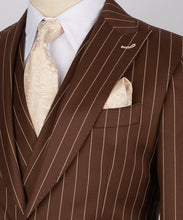 Load image into Gallery viewer, Striped, Brown Classic Vest Suit