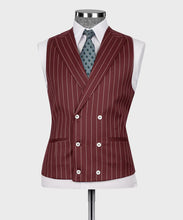 Load image into Gallery viewer, Burgundy Striped Classic Vest Suit