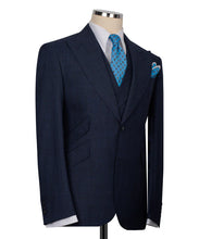 Load image into Gallery viewer, Navy Plaid Three Piece Suit