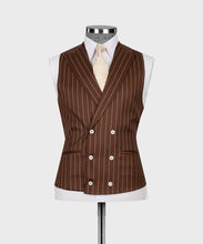 Load image into Gallery viewer, Striped, Brown Classic Vest Suit