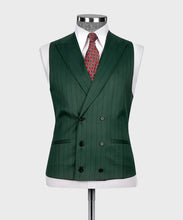 Load image into Gallery viewer, Green Striped Classic Vest Suit