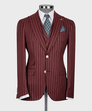 Load image into Gallery viewer, Burgundy Striped Classic Vest Suit