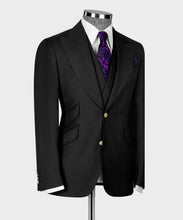 Load image into Gallery viewer, Black Classic Vest Suit with Gold Buttons