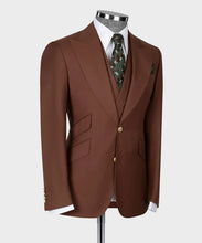 Load image into Gallery viewer, Brown Classic Vest Suit with Gold Button