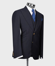 Load image into Gallery viewer, Dark Navy Classic Vest Suit With Gold Buttons