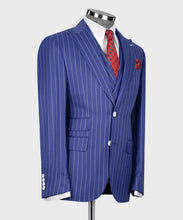Load image into Gallery viewer, Striped Blue Classic Vest Suit