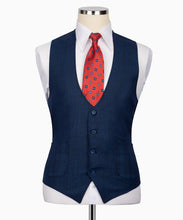 Load image into Gallery viewer, Dark Blue  Plaid Three Piece Suit