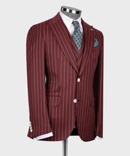 Load image into Gallery viewer, Burgundy Striped Classic Vest Suit
