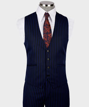 Load image into Gallery viewer, Navy Striped Classic Vest Suit