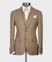 Load image into Gallery viewer, Light-Brown Striped Classic Vest Suit