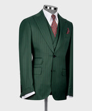 Load image into Gallery viewer, Green Striped Classic Vest Suit