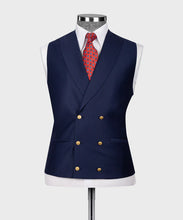 Load image into Gallery viewer, Navy Classic Vest Suit With Gold Buttons