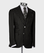 Load image into Gallery viewer, Striped Balck & White Classic Vest Suit