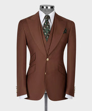 Load image into Gallery viewer, Brown Classic Vest Suit with Gold Button