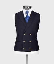 Load image into Gallery viewer, Dark Navy Classic Vest Suit With Gold Buttons