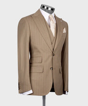 Load image into Gallery viewer, Light-Brown Striped Classic Vest Suit