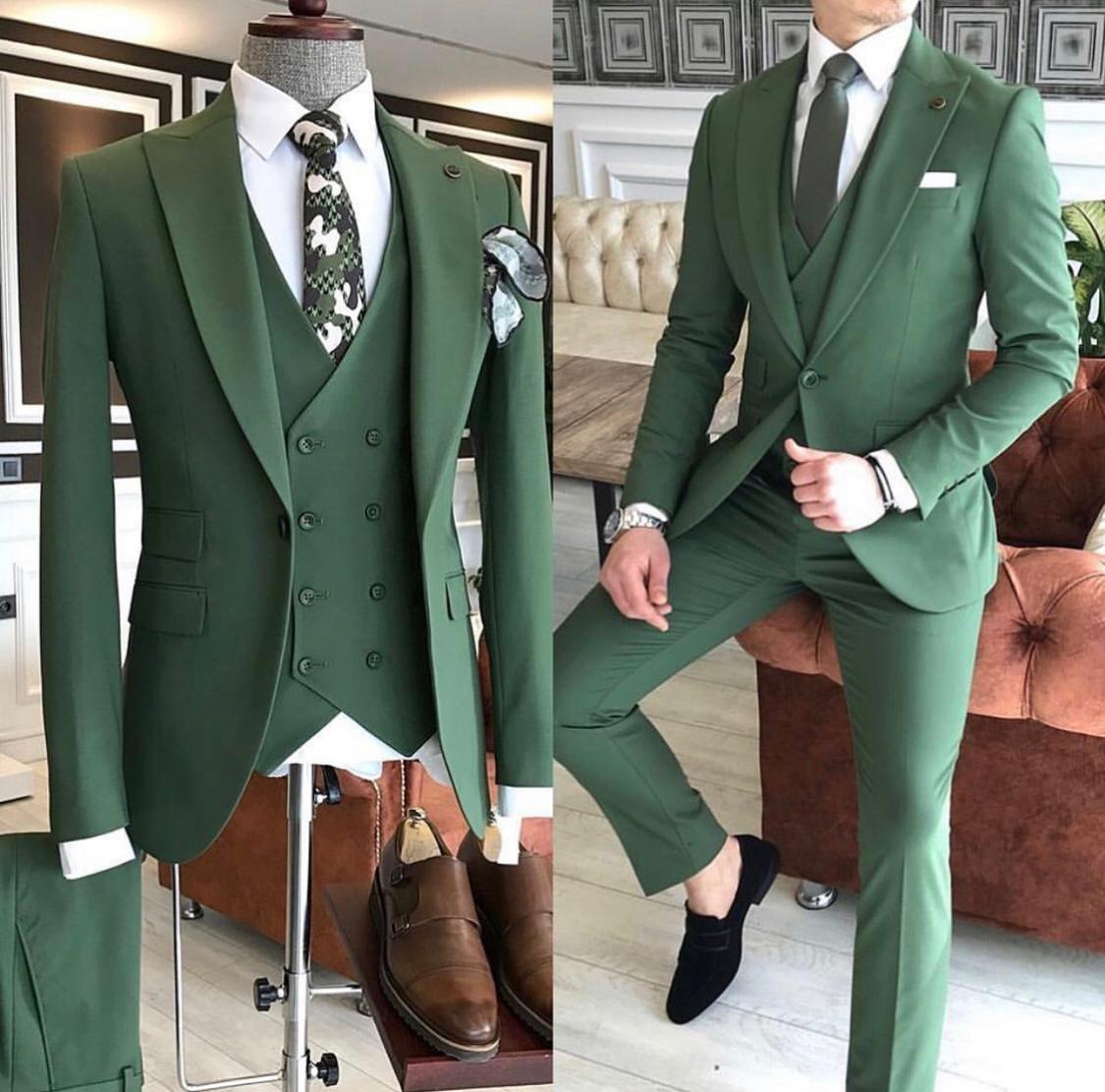 Green three-piece suit