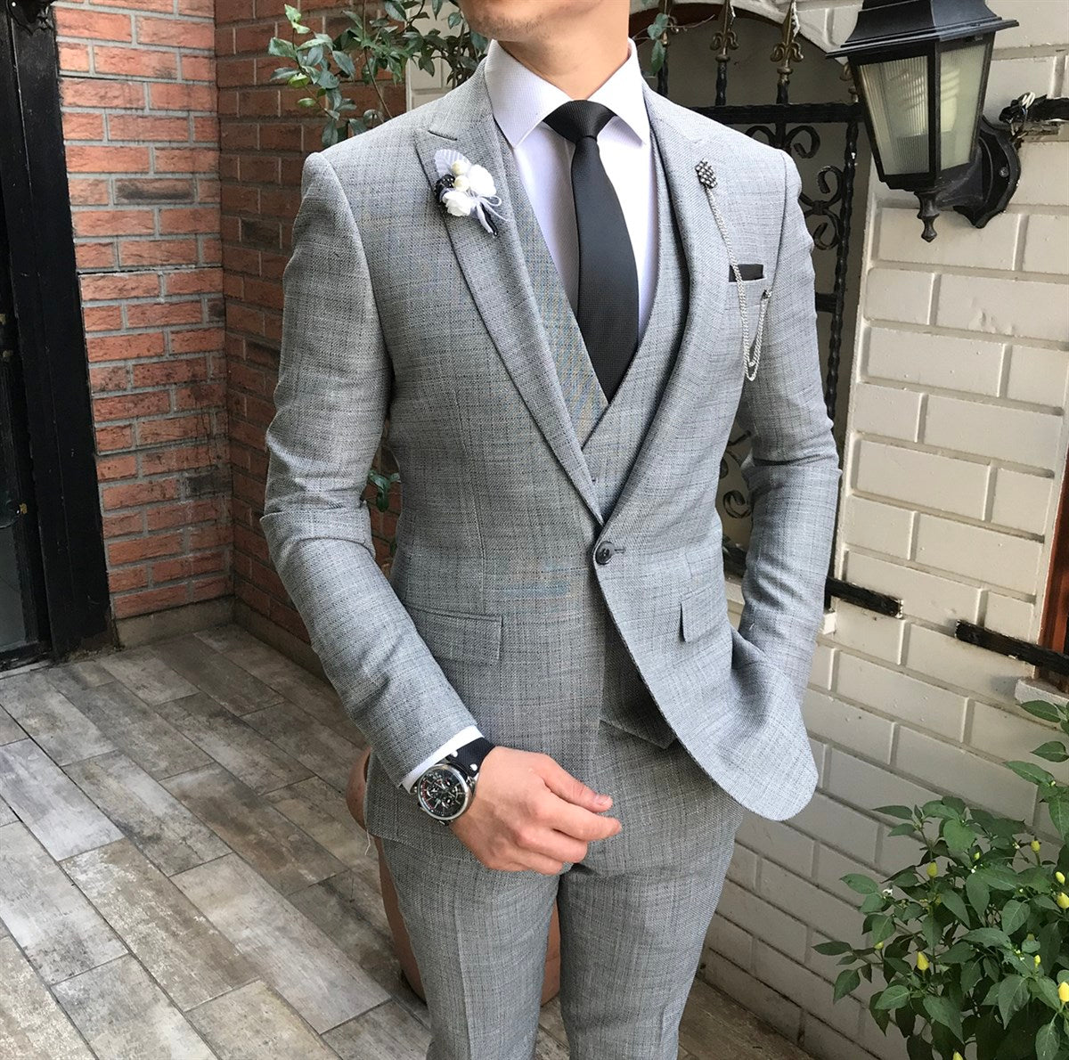 Macadam slå mønster Light Gray 3-Piece Suit (Spring 2020) – TailorEfe