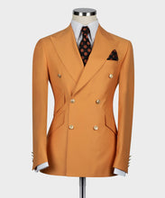 Load image into Gallery viewer, Tangerine Orange Gold Button Double Breasted Suit