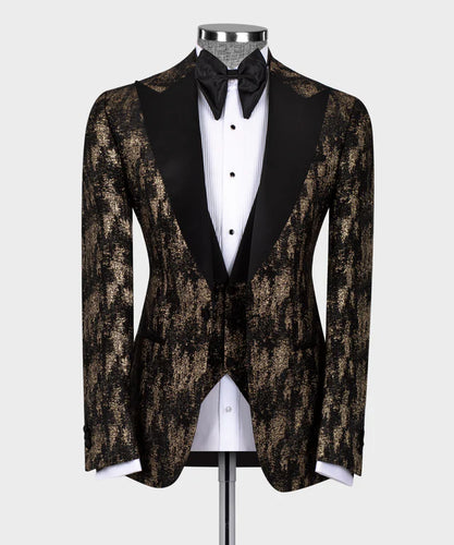 Gold Pattern Tuxedo with Black Satin Collar