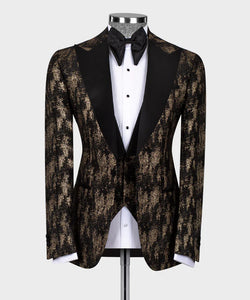 Gold Pattern Tuxedo with Black Satin Collar