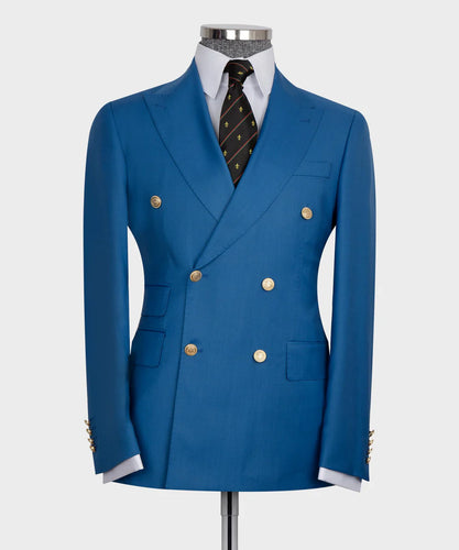 Blue Double-Breasted Gold Button Suit