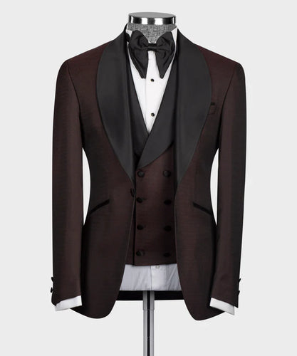 Burgundy Tuxedo with Balc Wide Lapels
