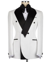 Load image into Gallery viewer, White Double-Breasted Tuxedo with Black Geometric Collar