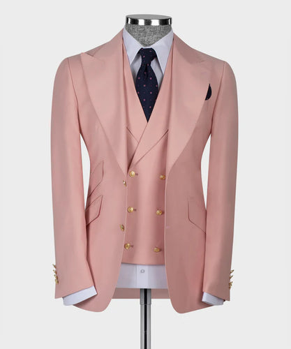 Powder Pink Gold Button Classic Suit