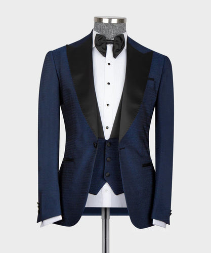 Navy Blue Black Lapeled Tuxedo