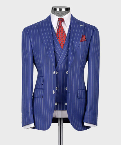 Striped Blue Classic Vest Suit