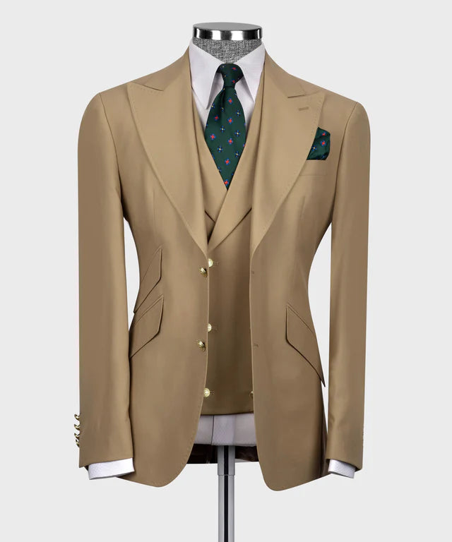 Beige -Tan Classic Vest Suit