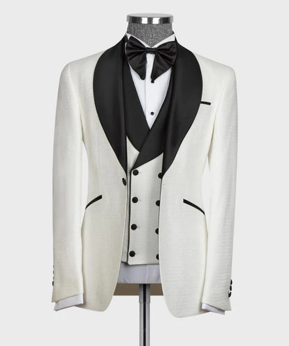 Cream Tuxedo With Black Wide Lapel